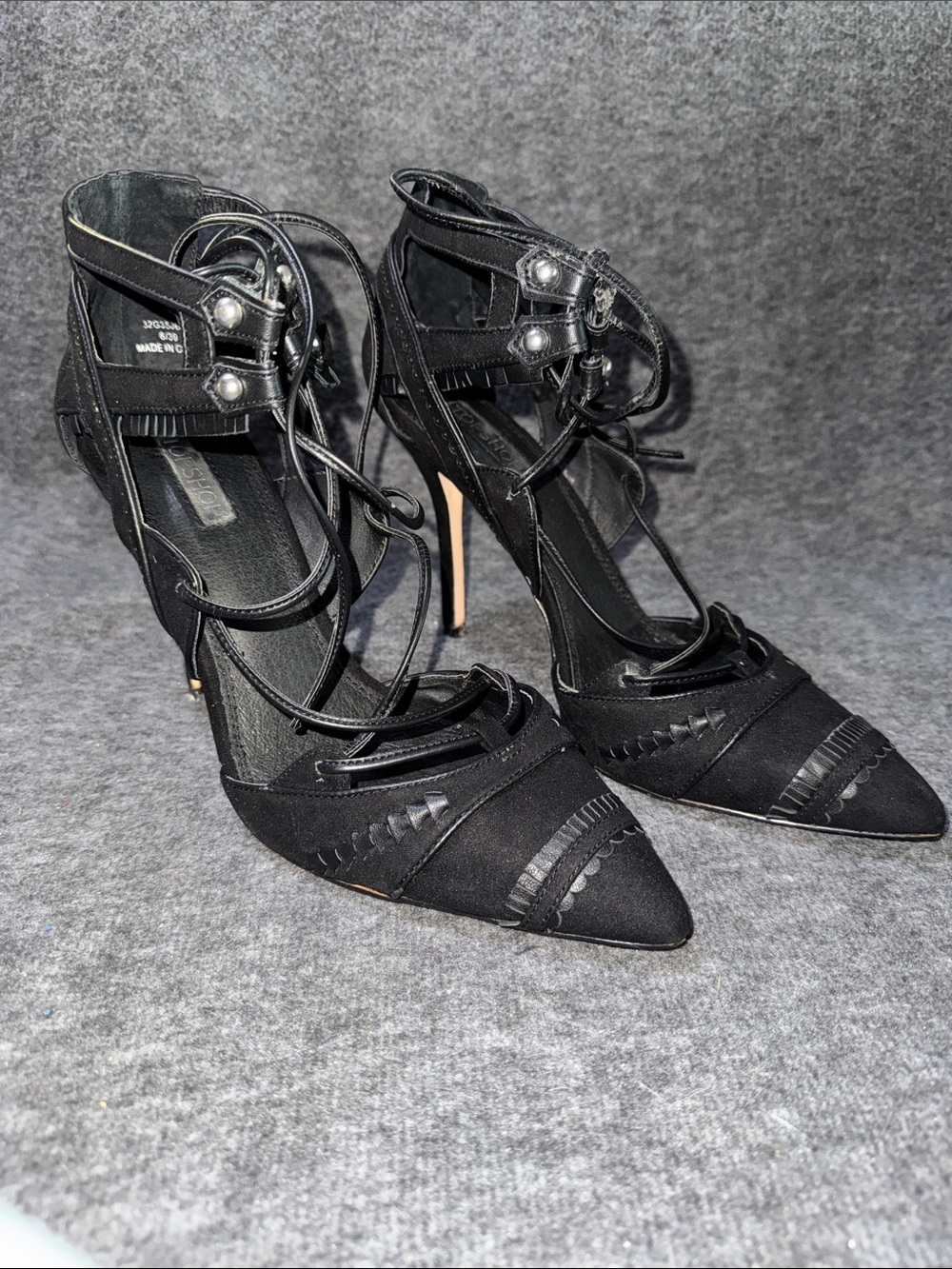 TopShop Black Strappy Stiletto US 8.5/ UK 6/39
